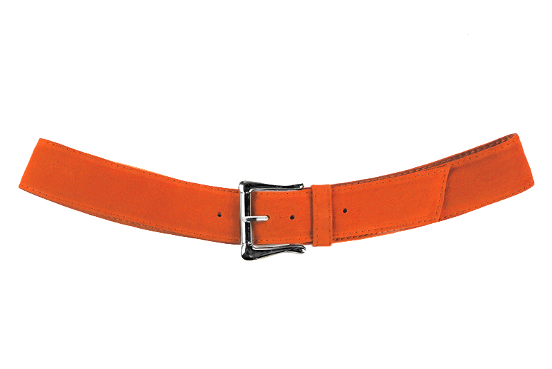 Custom-made women's clementine orange luxurious elegant belt. - Profile view